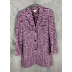 Vintage Georgiou Studio Plaid Houndstooth Wool Blend Coat Women's 6 Purple Gold